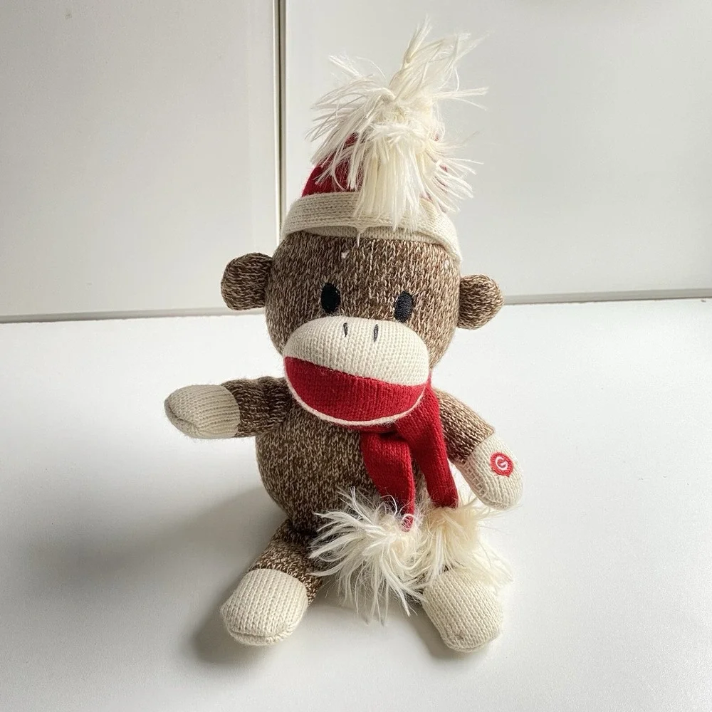 Gemmy Christmas Singing Scooting Sock Monkey Santa‎ Hat Tested Works Video! 9